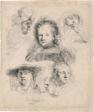 Lot 5208, Auction  125, Rembrandt Harmensz. van Rijn, Studienblatt mit sechs Frauenköpfen