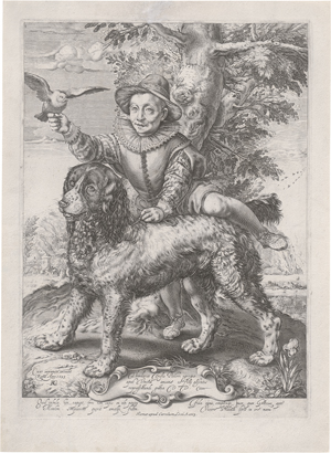 Lot 5571, Auction  125, Goltzius, Hendrick - nach, Porträt Frederick de Vries mit Hund und Taube