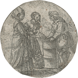 Lot 5625, Auction  125, Meister IB, Auf dem Markt: Eine Dame mit ihrer Magd, die dem Händler eine Ente abkaufen