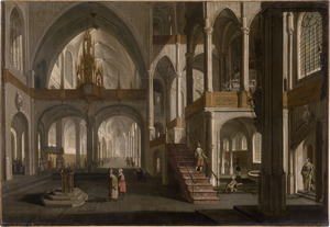 Lot 6009, Auction  125, Flämisch, 17./18. Jh. Blick in das Innere einer gotischen Kirche mit einer Prozession