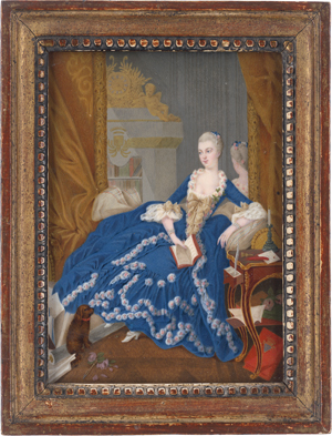 Lot 6350, Auction  125, Boucher, François - nach, Miniatur Portrait der Marquise de Pompadour in blauem Kleid, ein Buch haltend