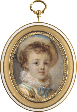 Lot 6354, Auction  125, Fragonard geb. Gérard, Marie-Anne, Miniatur Portrait eines kleinen Jungen mit Hut im Lockenhaar