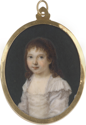 Lot 6365, Auction  125, Französisch, um 1790. Miniatur Portrait eines langhaarigen kleinen Mädchens in weißem Kleid