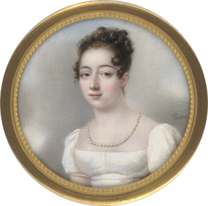 Lot 6375, Auction  125, Pinchon, Jean-Antoine, Miniatur Portrait einer jungen Frau mit Perlenkette,  in weißem Empirekleid