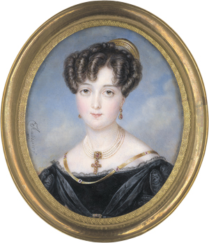 Lot 6393, Auction  125, Autissier, Louis-Marie, Miniatur Portrait einer jungen Frau mit Kreuzanhänger an Perlenkette