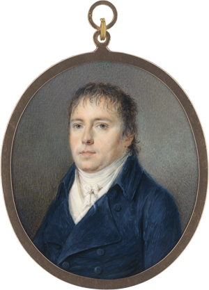 Lot 6416, Auction  125, Deutsch, um 1810. Miniatur Portrait eines jungen Mannes in dunkelblauer Jacke mit weißer Weste 