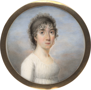 Lot 6432, Auction  125, Deutsch, um 1800/1805. Miniatur Portrait einer jungen Frau mit Ohrringen, in weißem Empirekleid