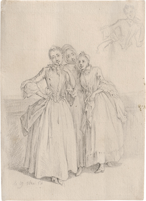Lot 6526, Auction  125, Chodowiecki, Daniel, Drei junge Damen, stehend von vorn, sich umschlungen haltend. 