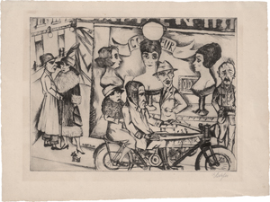 Lot 6609, Auction  125, Betzler, Emil, Straßenszene (Vor dem Friseurgeschäft)