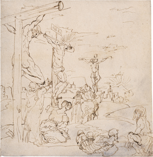 Lot 6720, Auction  125, Deutsch, frühes 16. Jh. Kreuzigung mit Maria Magdalena am Fuße des Kreuzes