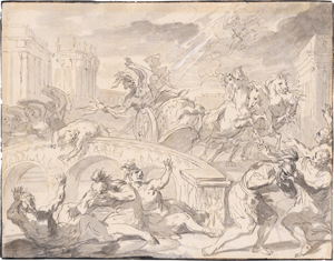 Lot 6749, Auction  125, Niederländisch, 18. Jh. Phaeton im Sonnenwagen entfacht das Feuer auf der Erde