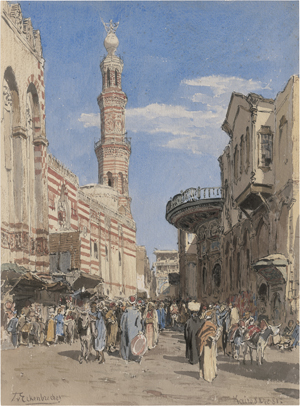 Lot 6848, Auction  125, Eckenbrecher, Themistokles von, Straße in Kairo mit der al-Azhar-Moschee