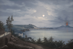 Lot 6852, Auction  125, Italienisch, 19. Jh. Vollmond über dem Golf von Pozzuoli mit Blick auf Neapel und den brennenden Vesuv