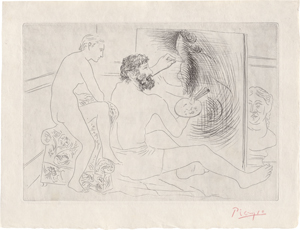 Lot 7194, Auction  125, Picasso, Pablo, Peintre au travail observé par un modèle nu