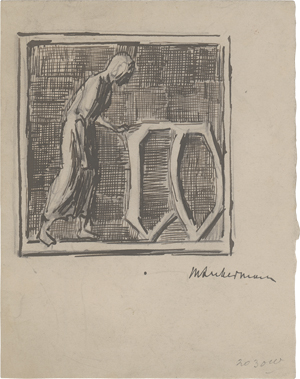 Lot 8101, Auction  125, Liebermann, Max, Entwurf zur Initiale W mit Darstellung des täglichen Lebens