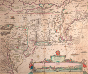 Lot 25, Auction  126, Danckerts, Justus, Novi Belgii novaeque Angliae nec non Partis Virginiae Tabula multis in locis emendata