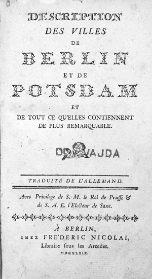 Lot 229, Auction  126, Nicolai, Christoph Friedrich, Description des villes de Berlin et de Potsdam 