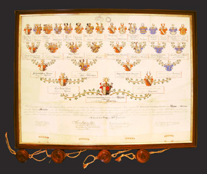 Lot 1051, Auction  126, Herzan von Harasov, Wappenstammbaum der Gräfin Aloisia, Josepha Johanna Hrzan von Harras. Deutsche Handschrift auf Pergament