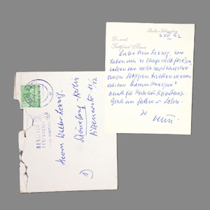 Lot 2507, Auction  126, Benn, Gottfried, Briefkarte an Walter Lennig. Mit Umschlag. 1952
