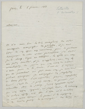 Lot 2561, Auction  126, Latreille, Pierre André, Brief an einen Fachkollegen. 1817