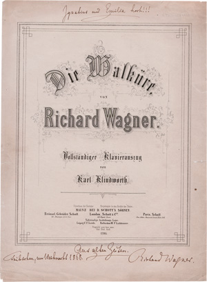 Lot 2635, Auction  126, Wagner, Richard, Widmung auf dem Umschlagblatt eines Klavierauszugs. 1868