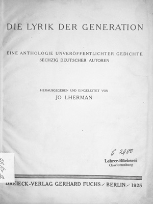Lot 3301, Auction  126, Lherman, Jo, Die Lyrik der Generation. Berlin 1925