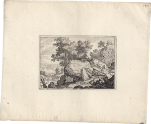 Lot 5223, Auction  126, Sadeler II, Aegidius, Felsige Landschaft mit einem Mann, der eine Brücke überquert