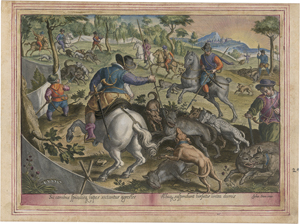 Lot 5237, Auction  126, Stradanus, Johannes - nach, Venationes: Wolfsjagd mit Speeren und Hirschjagd mit Netzen und Fallen