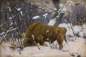 Lot 6205, Auction  126, Friese, Richard, Wisent im winterlichen Wald der Rominter Heide