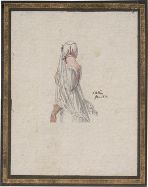Los 6619 - Klein, Johann Adam - Kostümstudie einer jungen Frau in Rückenansicht mit Haube, Schleier und Handschuhen - 0 - thumb