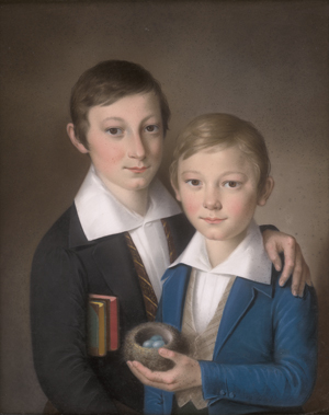 Los 6680 - Deutsch - Anfang 19. Jh. Porträt zweier Brüder, der ältere mit Büchern unter dem Arm, der jüngere mit Vogelnest und Amseleiern - 0 - thumb