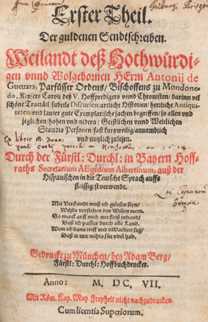 Los 410 - Guevara, Albertinus de - Erster (Ander - Dritter schönster und letzter) Theil der guldenen Sendtschreiben - 0 - thumb