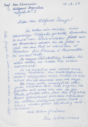 Los 2609 - Kerkovius, Ida - 2 eigh. Briefe u. 1 Postkarte an Wilfried Range. 1962-1963 - 0 - thumb