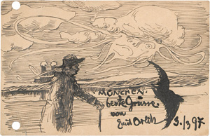 Los 2613 - Orlik, Emil - Postkarte mit ganzseitiger Federzeichnung. 1897 - 0 - thumb