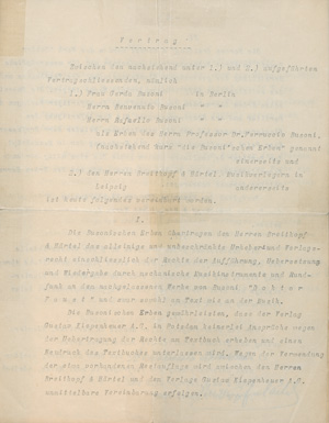 Lot 2623, Auction  127, Busoni, Gerda, 2 Verträge mit Breitkopf & Härtel. 1925