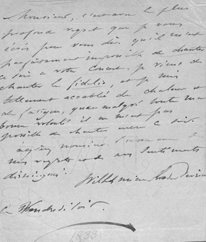 Los 2650 - Schröder-Devrient, Wilhelmine - Brief an einen Konzertveranstalter. 1833 - 0 - thumb