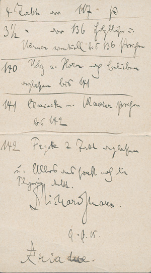 Los 2652 - Strauss, Richard - Signierte musikalische Anweisungen zur "Ariadne". 1915 - 0 - thumb