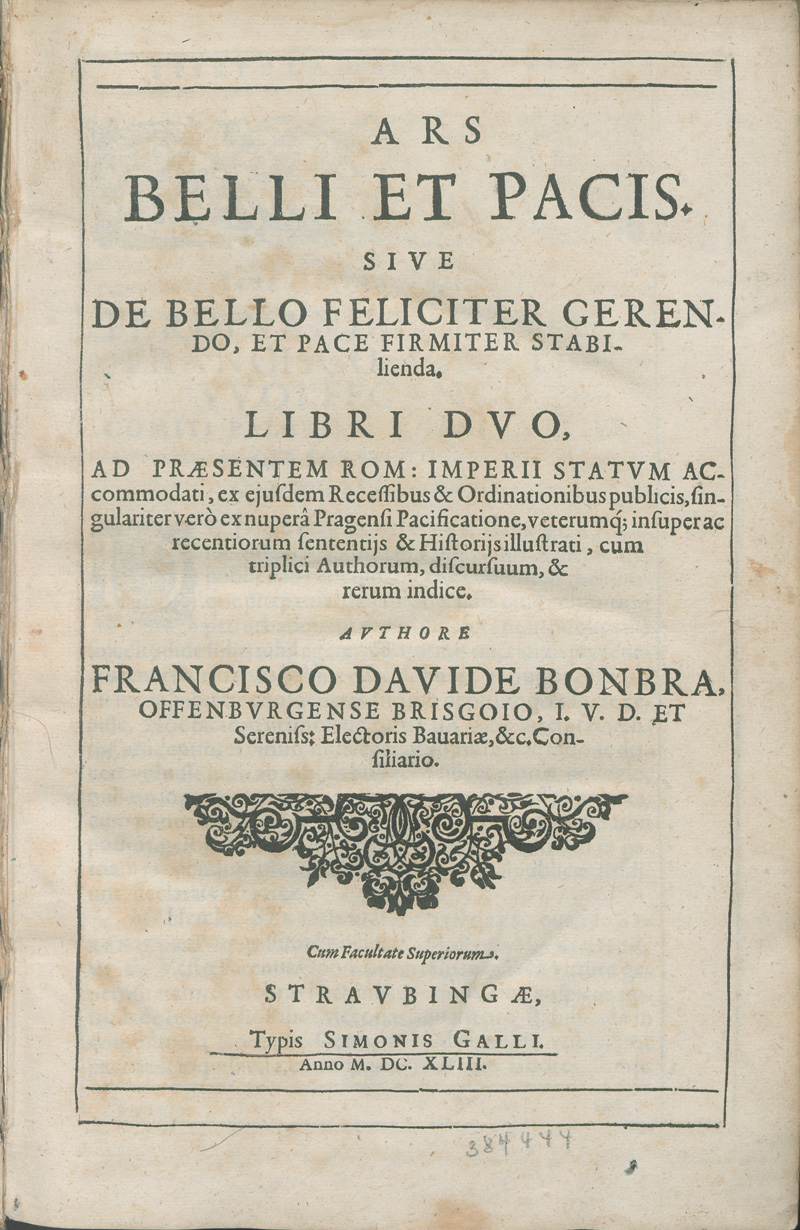 Lot 442, Auction 127, Bonbra, Franz David, Ars belli et pacis