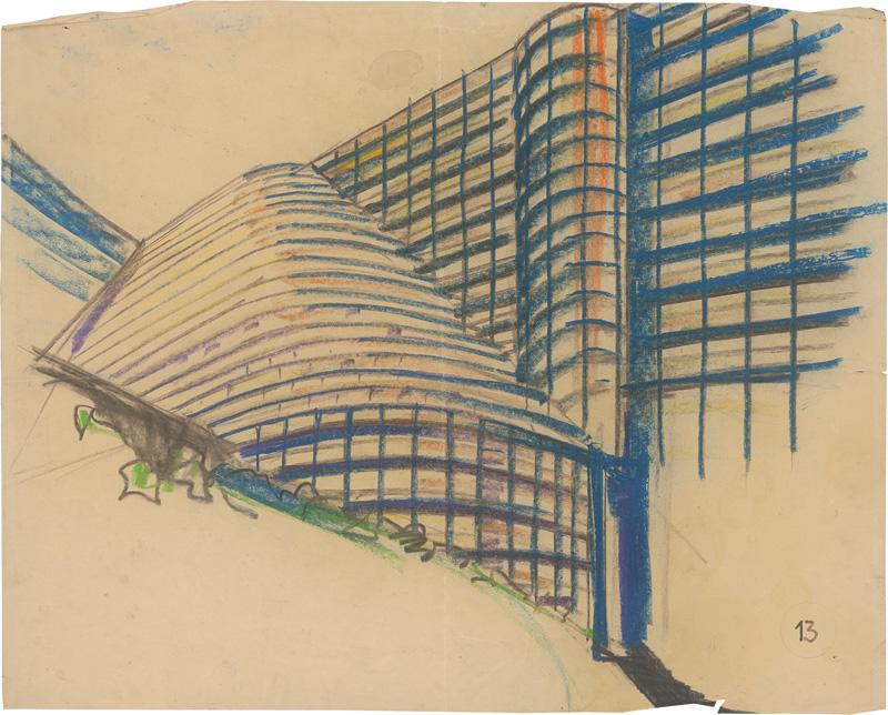 Lot 489, Auction 127, Behrens, Peter, Verkehrspalast 13 Gibraltar. Die Rampen und Wendeterrassen mit dem rundem Auto-Aufzug