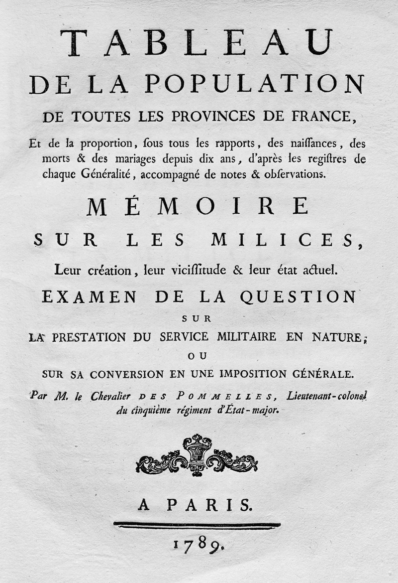 Lot 513, Auction  127, Des Pommelles, Tableau de la population de toutes 