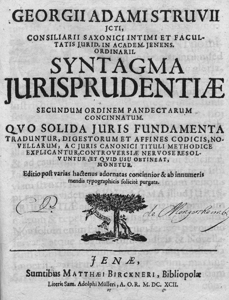 Lot 553, Auction 127, Struve, Georg Adam, Syntagma jurisprudentiae secundum ordinem pandectarum concinnatum