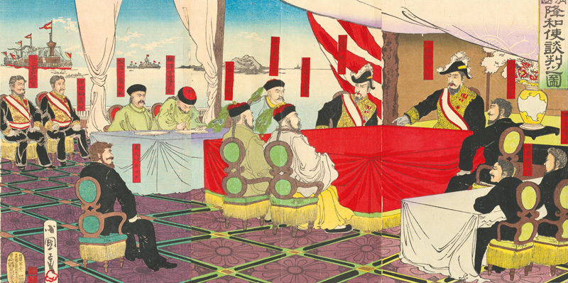 Lot 631, Auction 127, Kokunimasa, Utagawa, Friedensverhandlungen zwischen Japanern und Chinesen im Hafen von Shimonoseki