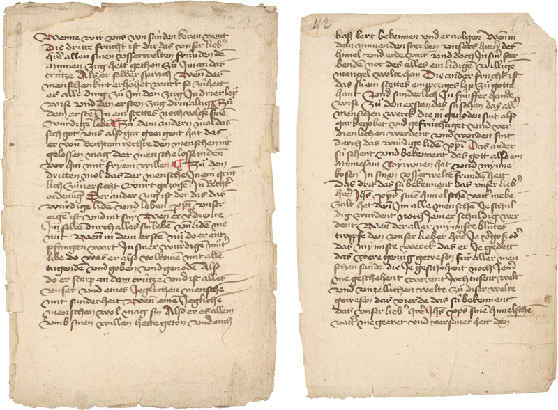 Lot 1003, Auction  127, Eis, Gehard, Album mit 29 Fragmenten von meist deutschen und lateinischen Handschriften des 13., 14. und 15. Jahrhunderts