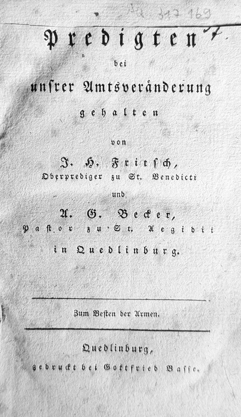 Lot 1244, Auction  127, Fritsch, J. H. und A. G. Becker, Predigten bei unsrer Amtsveränderung