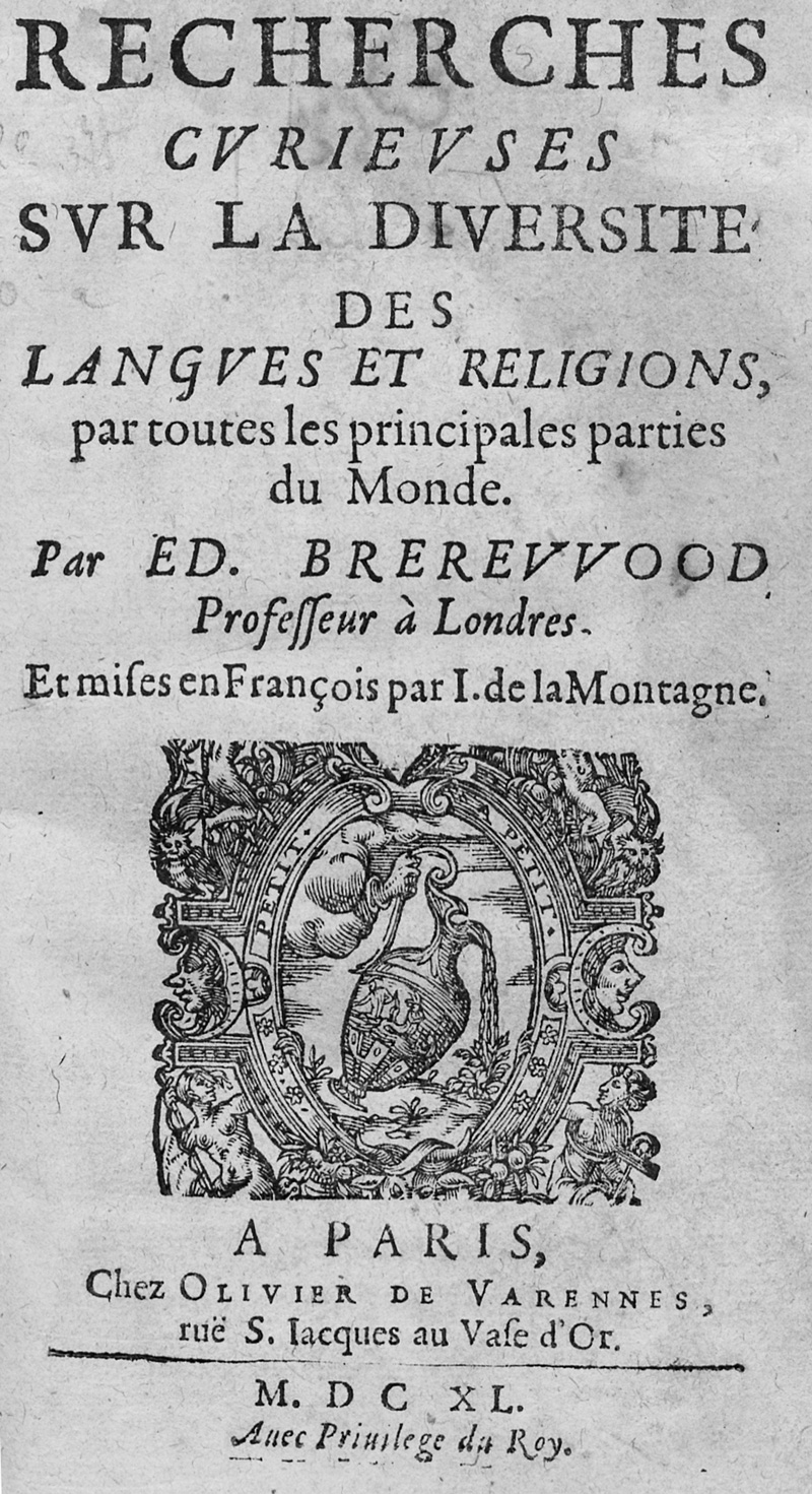 Lot 2014, Auction 127, Brerewood, Edward, Recherches curieuses sur la diversité des langues