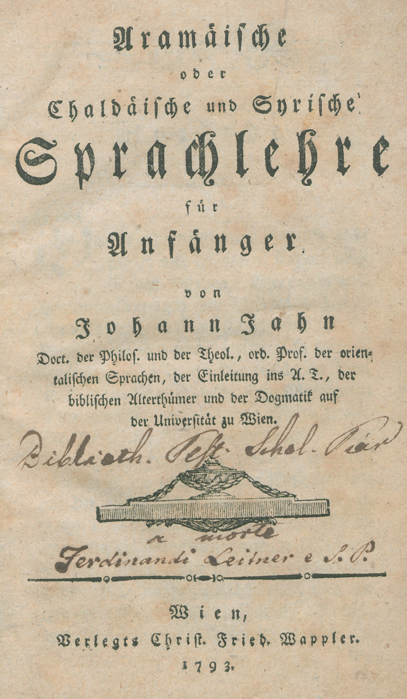 Lot 2065, Auction 127, Jahn, Johann, Aramäische oder chaldäische und syrische Sprachlehre für Anfänger