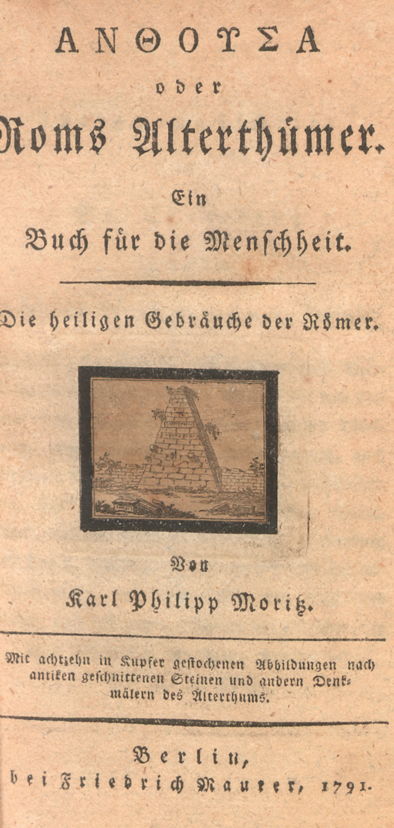 Lot 2127, Auction  127, Moritz, Karl Philipp, Anthousa  oder Roms Alterthümer