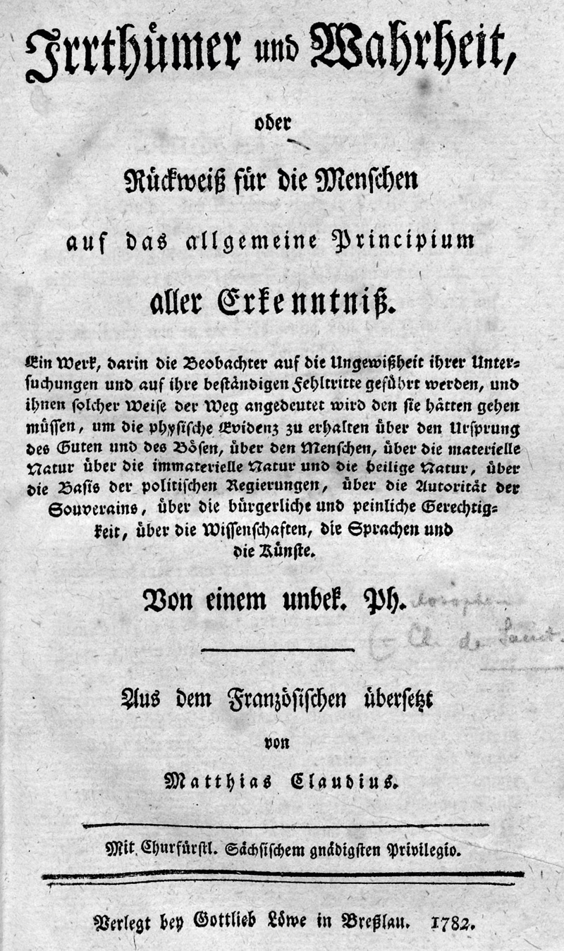 Lot 2189, Auction 127, Saint-Martin, Louis Claude de, Irrthümer und Wahrheit