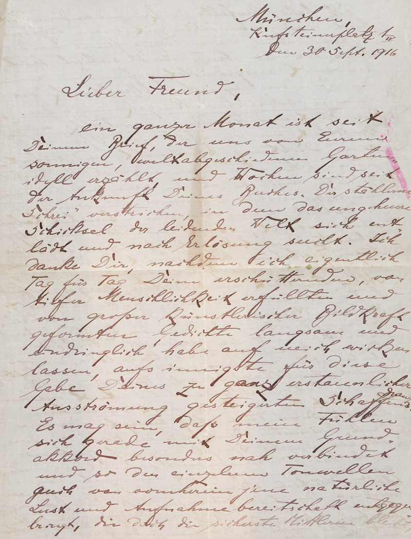 Lot 2520, Auction  127, Henckell, Karl, 3 Briefe an den Schriftsteller Alfons Petzold. 1914-1918