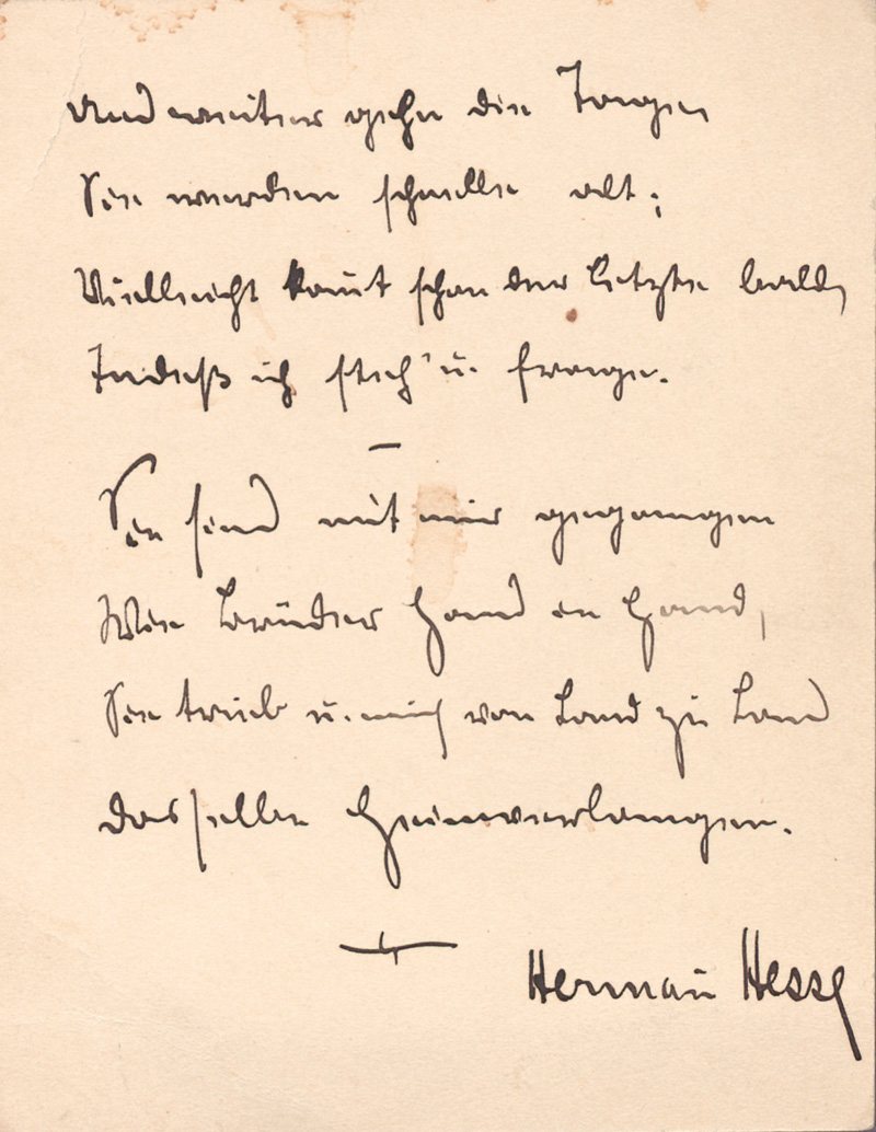 Lot 2521, Auction 127, Hesse, Hermann, Signiertes eigenhändiges Gedicht. 1901
